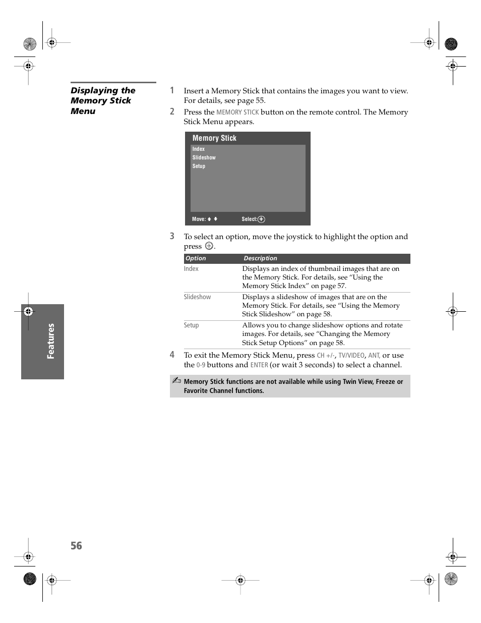 Displaying the memory stick menu | Sony KV-36HS510 User Manual | Page 57 / 90