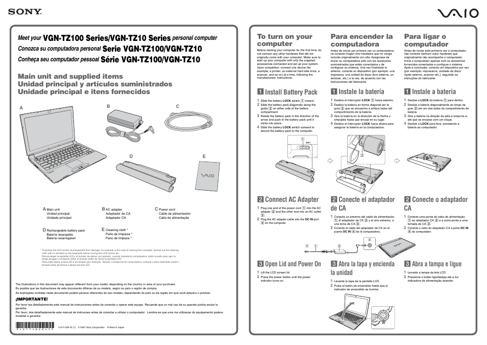 Sony VGN-TZ160N User Manual | 2 pages