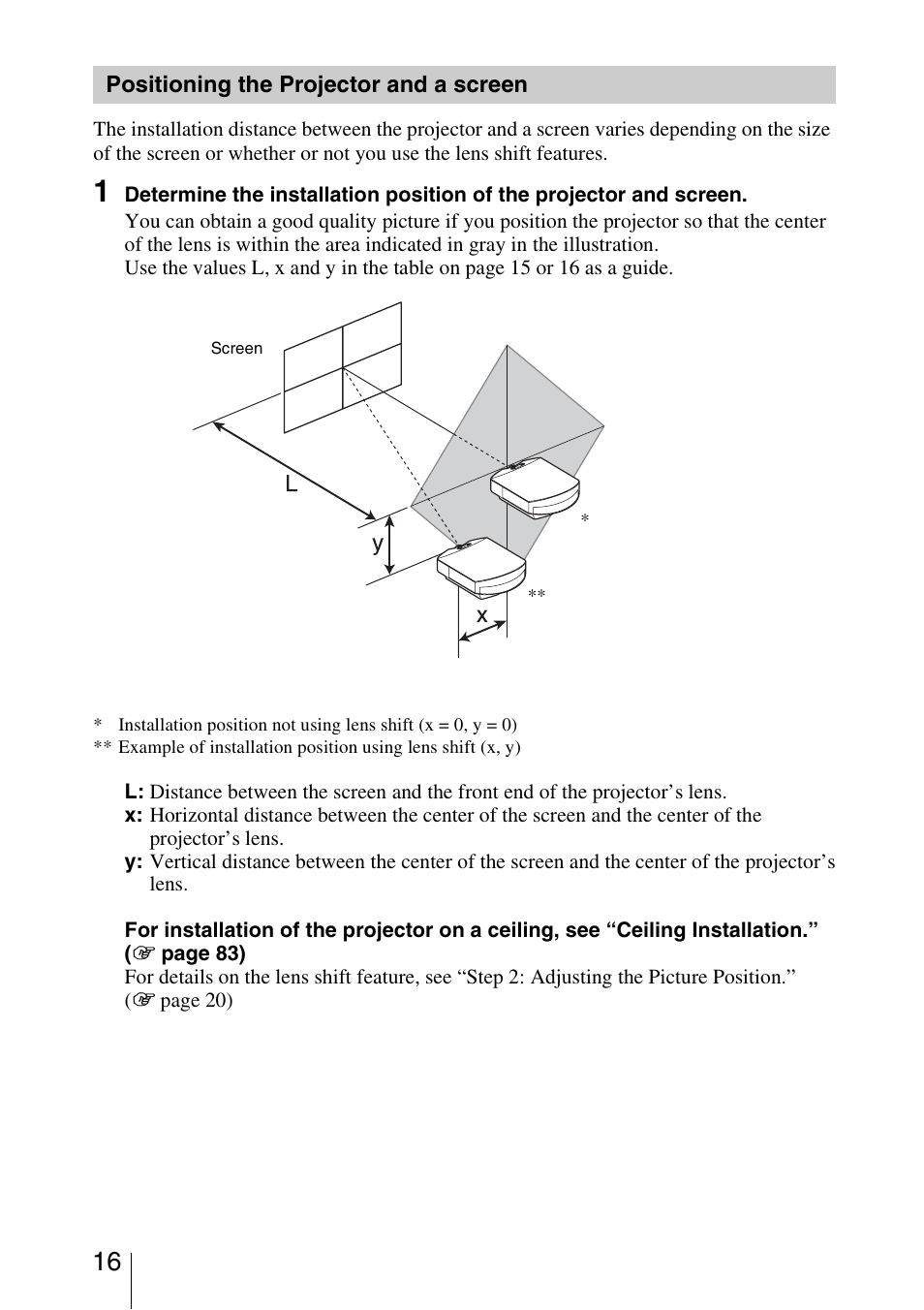 Positioning the projector and a screen | Sony VPL-HW30ES User Manual | Page 16 / 91