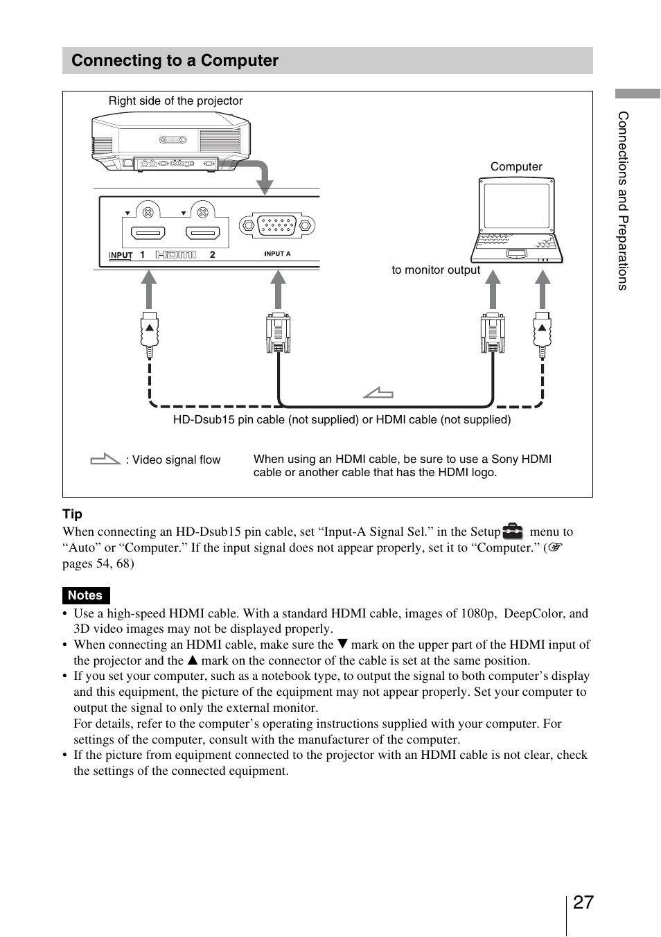 Connecting to a computer | Sony VPL-HW30ES User Manual | Page 27 / 91