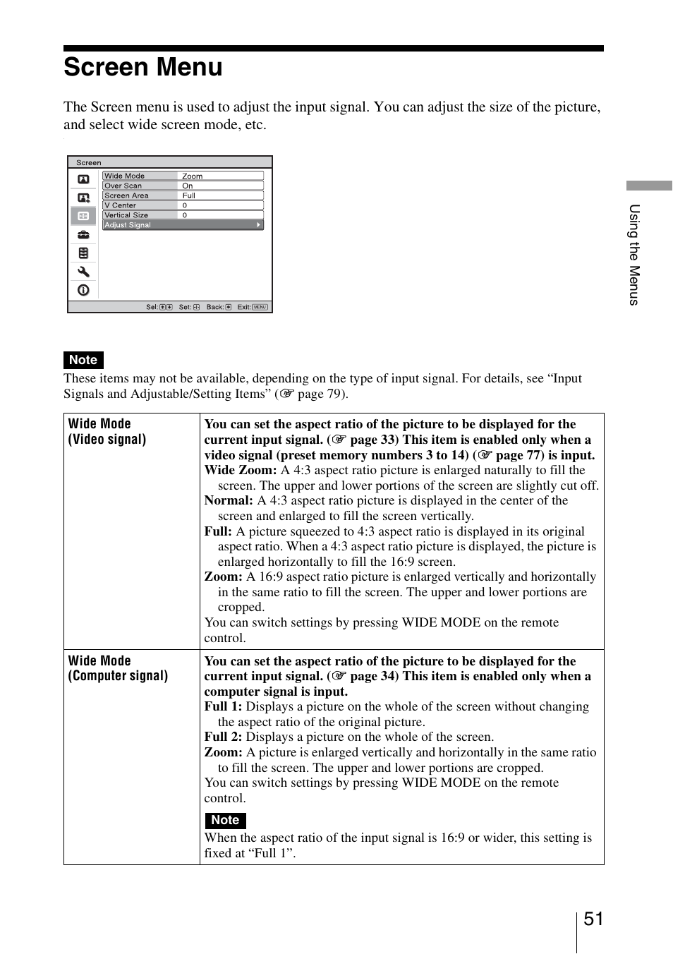 Screen menu | Sony VPL-HW30ES User Manual | Page 51 / 91