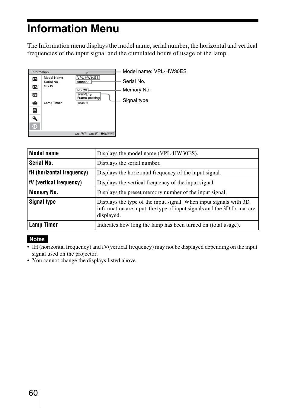 Information menu | Sony VPL-HW30ES User Manual | Page 60 / 91