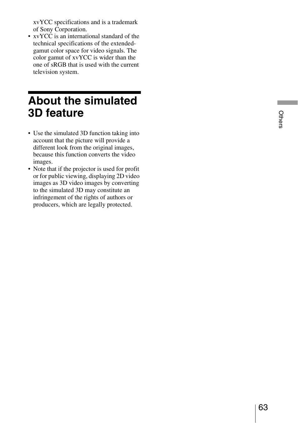 About the simulated 3d feature | Sony VPL-HW30ES User Manual | Page 63 / 91