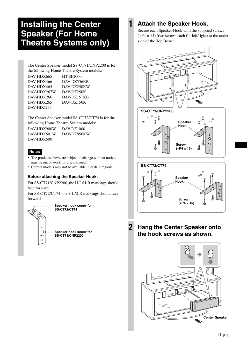 Attach the speaker hook | Sony SU-FL300M User Manual | Page 11 / 36