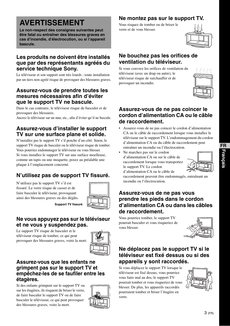 Avertissement, Ne montez pas sur le support tv | Sony SU-FL300M User Manual | Page 13 / 36