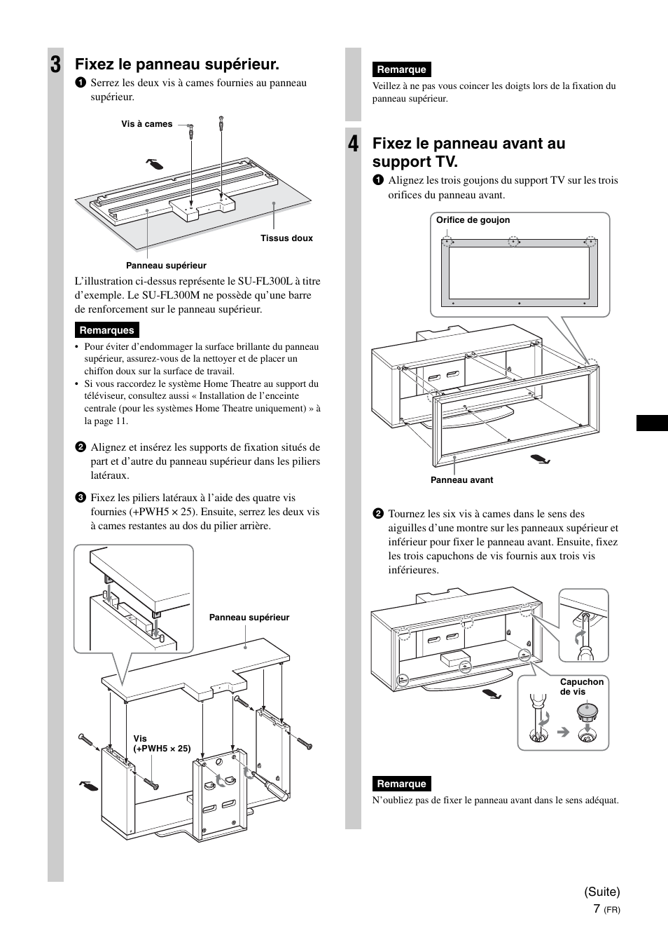 Fixez le panneau supérieur, Fixez le panneau avant au support tv | Sony SU-FL300M User Manual | Page 17 / 36