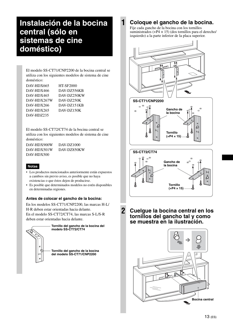 Coloque el gancho de la bocina | Sony SU-FL300M User Manual | Page 33 / 36