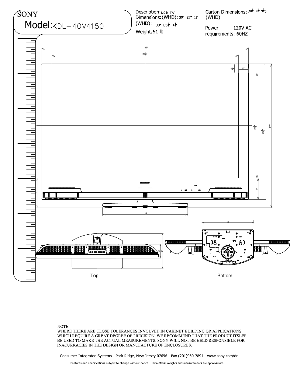 Sony KDL-40V4150 User Manual | 2 pages