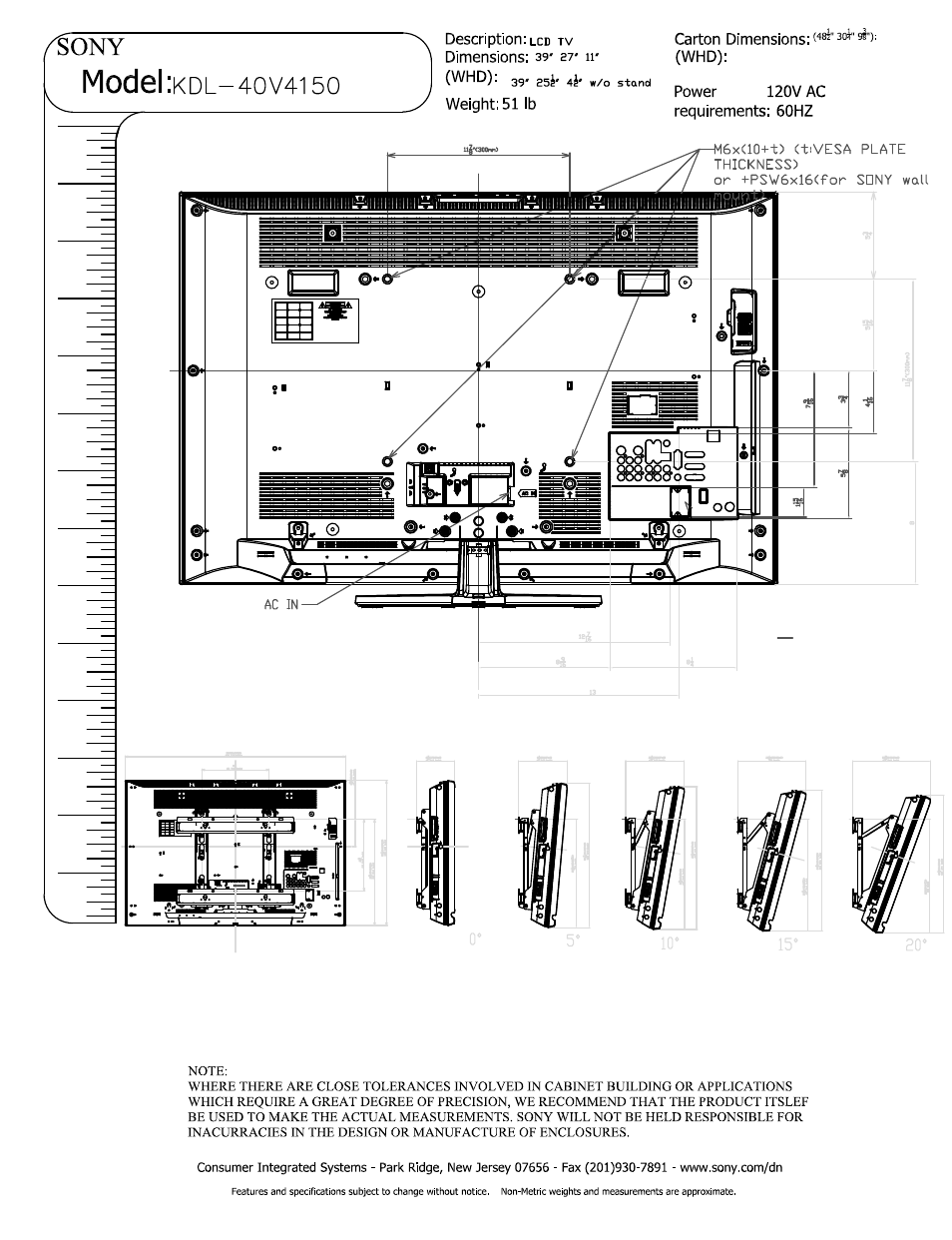 Model, 40v4 | Sony KDL-40V4150 User Manual | Page 2 / 2