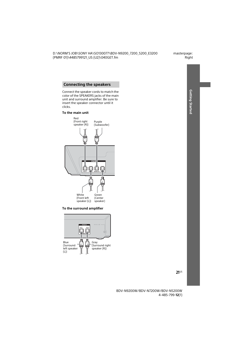 Connecting the speakers | Sony BDV-N7200W User Manual | Page 21 / 84