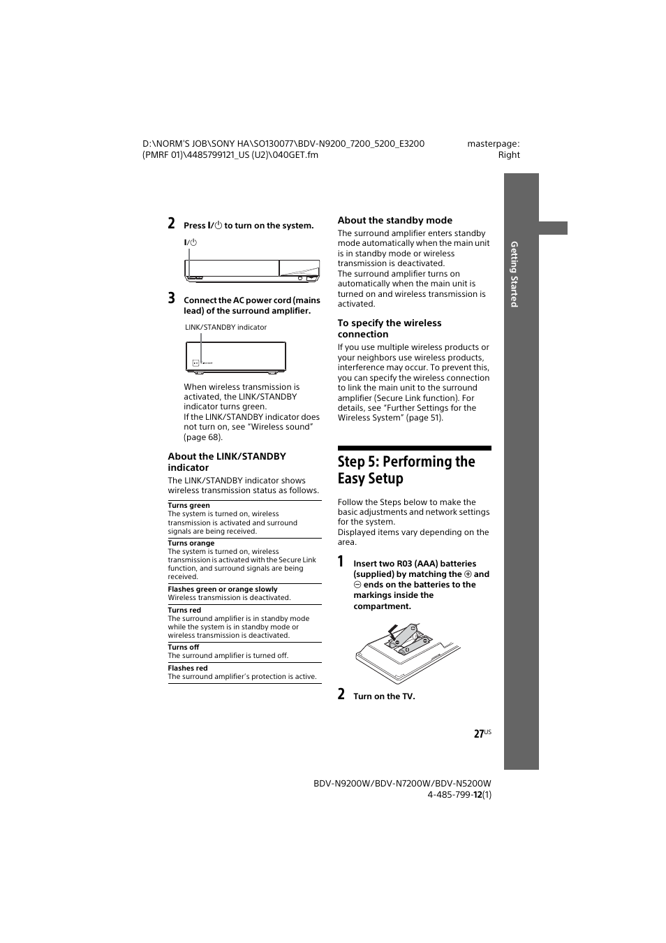 Step 5: performing the easy setup, Step 5: performing the easy, Setup | Sony BDV-N7200W User Manual | Page 27 / 84