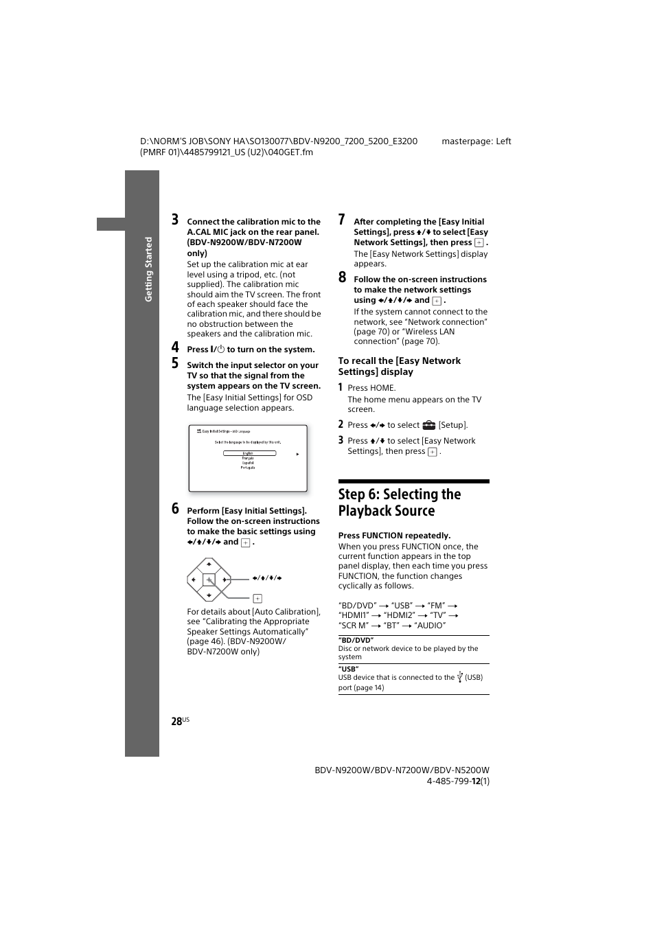 Step 6: selecting the playback source, Step 6: selecting the, Playback source | Es 28, 46), Es 28 | Sony BDV-N7200W User Manual | Page 28 / 84