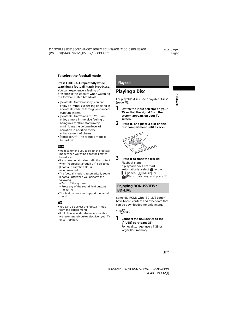 Playback, Playing a disc | Sony BDV-N7200W User Manual | Page 31 / 84