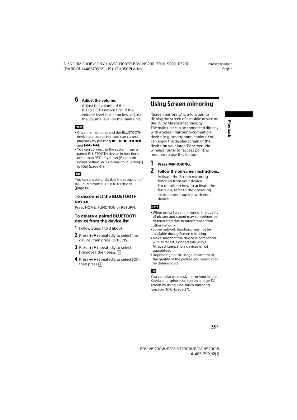 Using screen mirroring | Sony BDV-N7200W User Manual | Page 35 / 84
