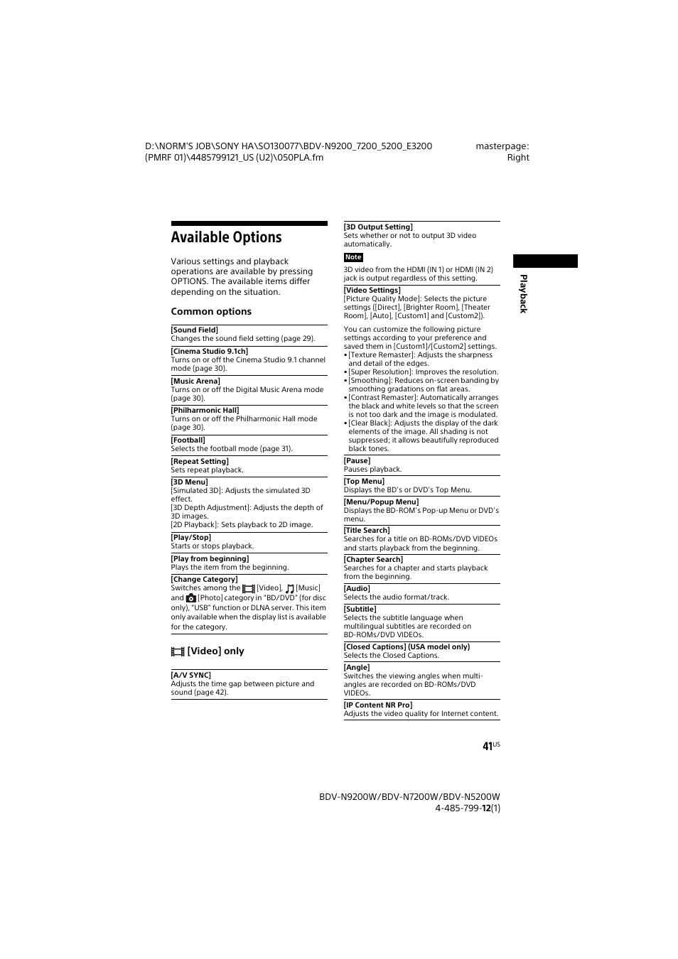 Available options | Sony BDV-N7200W User Manual | Page 41 / 84