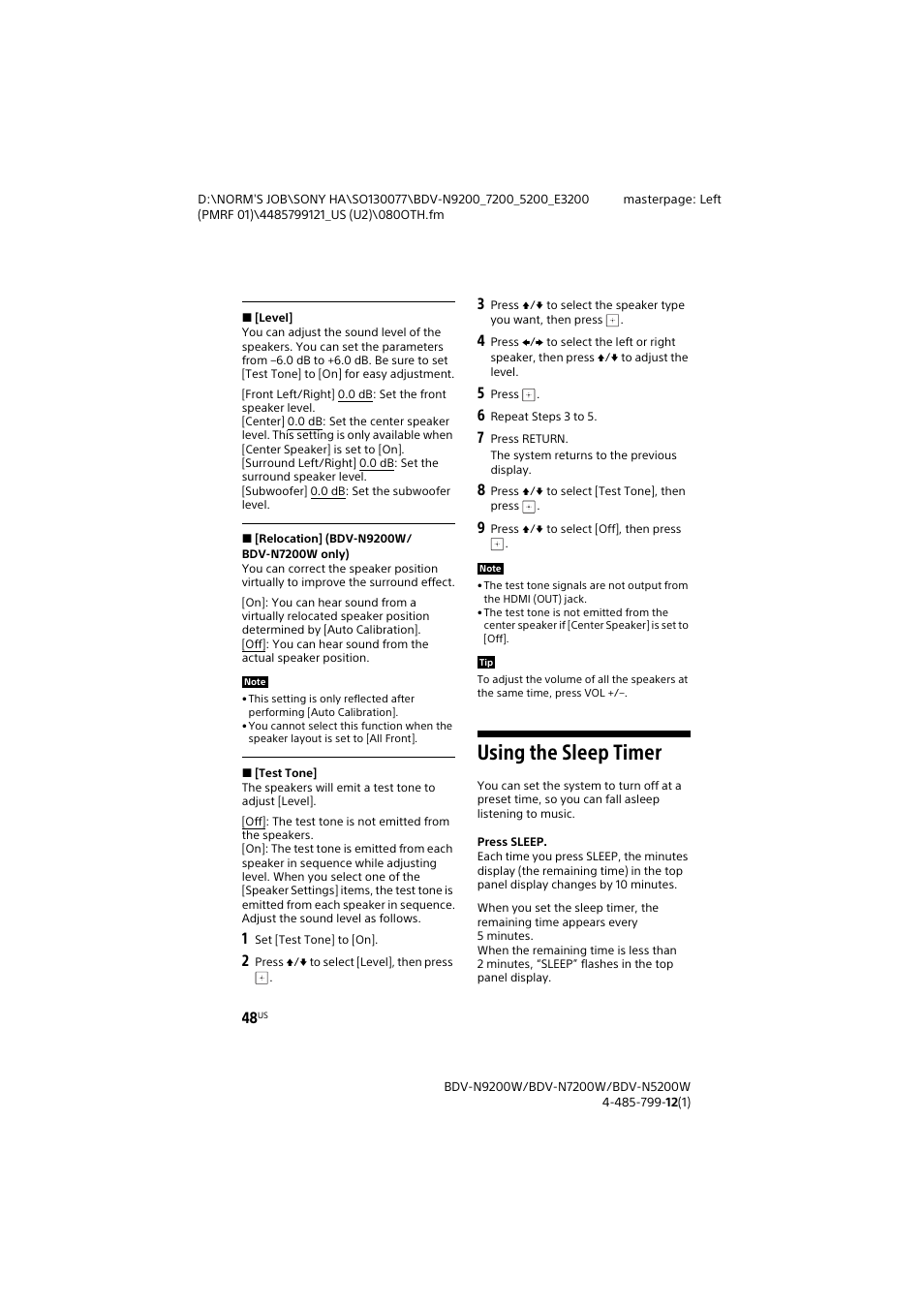 Using the sleep timer | Sony BDV-N7200W User Manual | Page 48 / 84