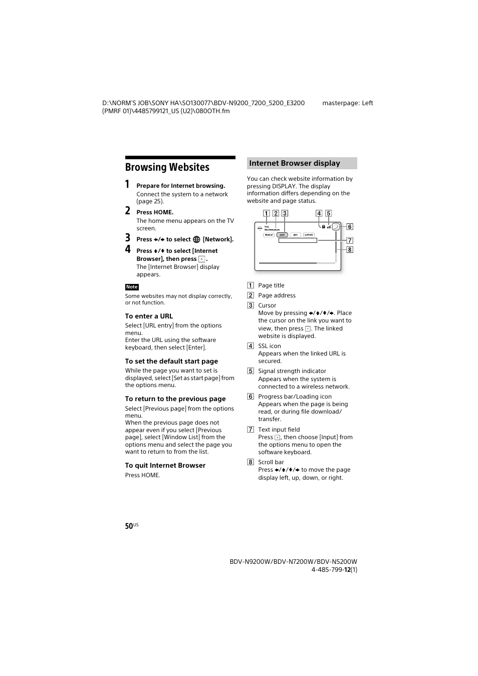 Browsing websites | Sony BDV-N7200W User Manual | Page 50 / 84