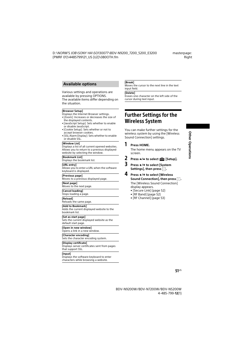Further settings for the wireless system, Further settings for the, Wireless system | Sony BDV-N7200W User Manual | Page 51 / 84