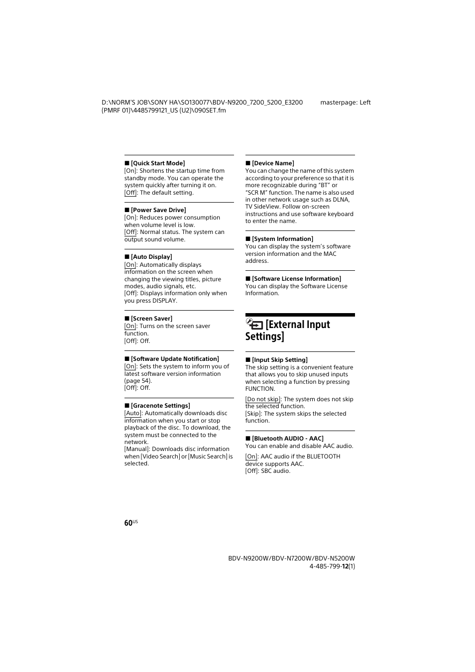 External input settings | Sony BDV-N7200W User Manual | Page 60 / 84