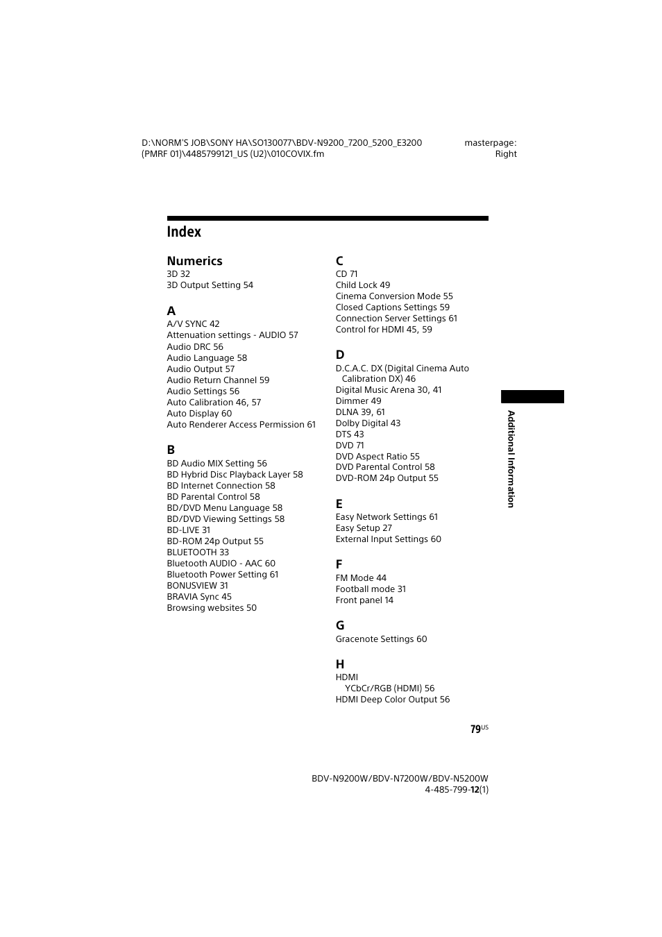 Index, Numerics | Sony BDV-N7200W User Manual | Page 79 / 84