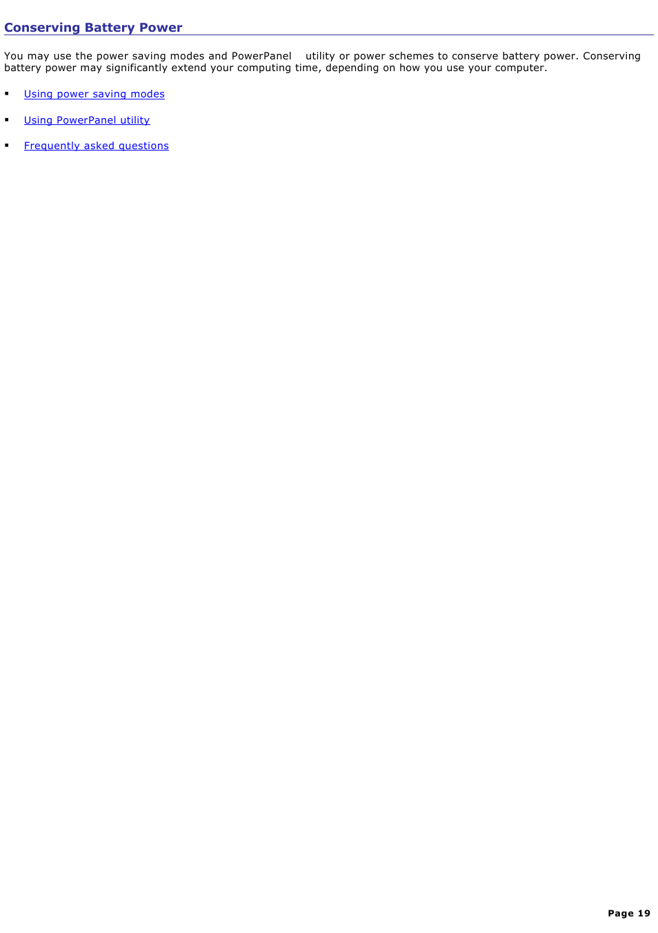 Conserving battery power | Sony PCG-Z1VAP User Manual | Page 19 / 170