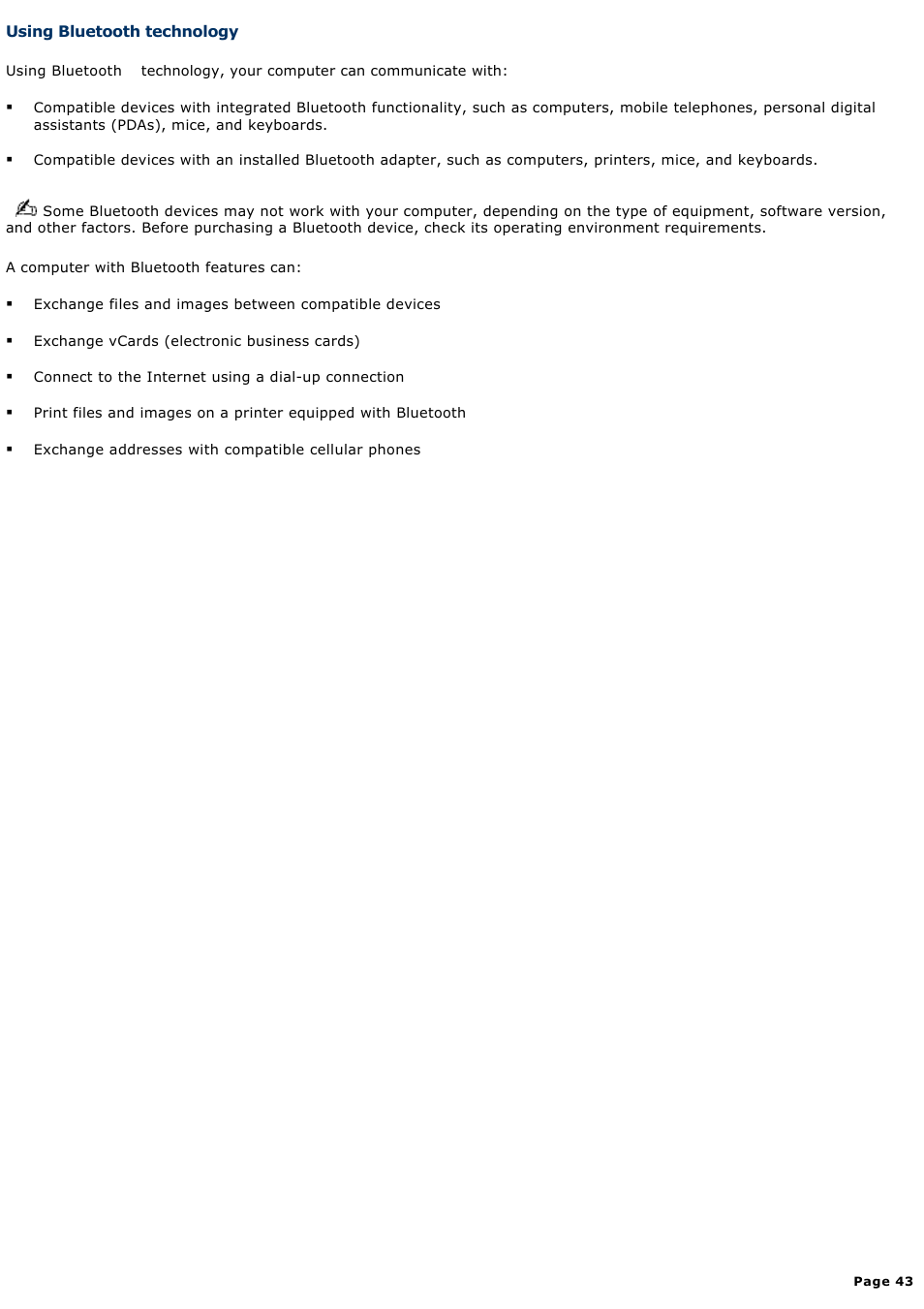 Using bluetooth technology | Sony PCG-Z1VAP User Manual | Page 43 / 170