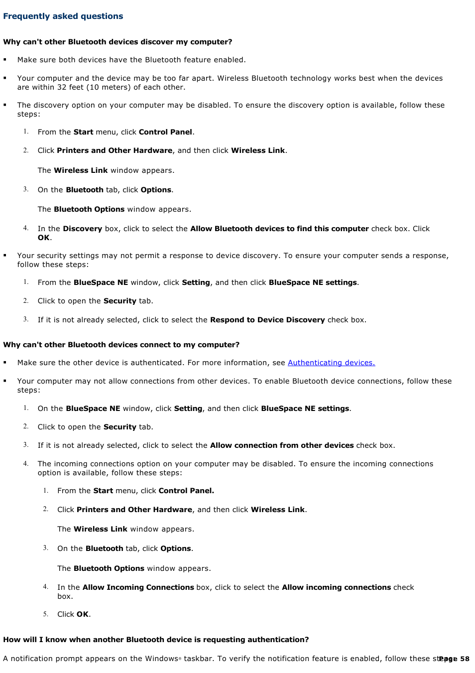 Frequently asked questions | Sony PCG-Z1VAP User Manual | Page 58 / 170