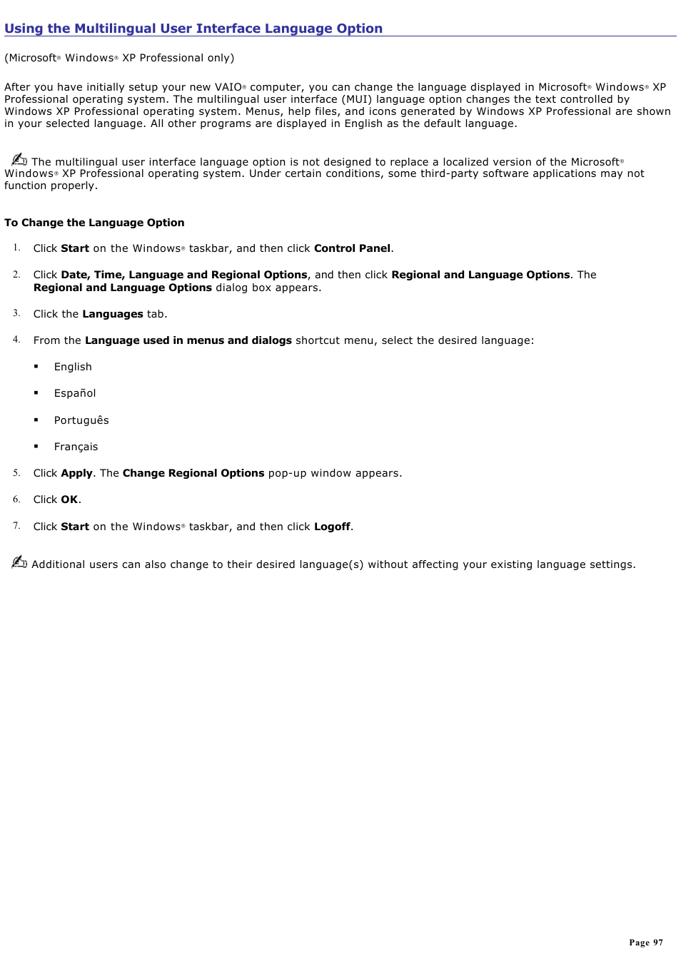 Sony PCG-Z1VAP User Manual | Page 97 / 170