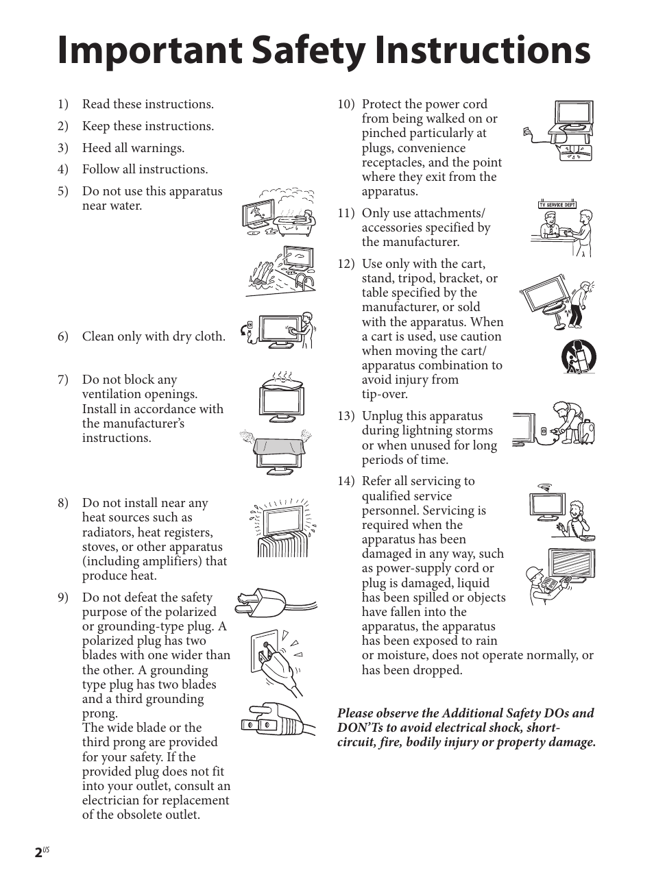 Important safety instructions | Sony KDL-50EX645 User Manual | Page 2 / 20