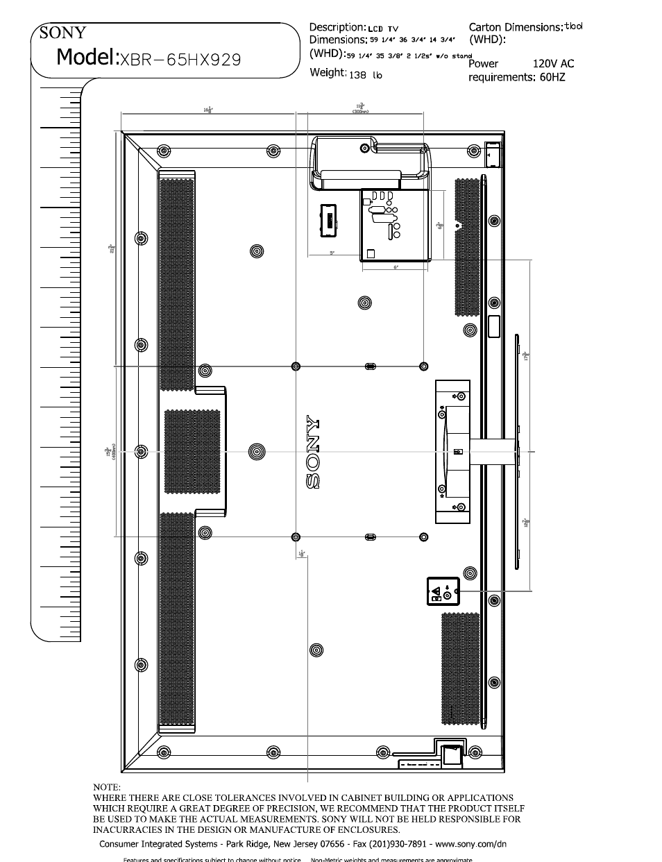 Model | Sony XBR-65HX929 User Manual | Page 3 / 5