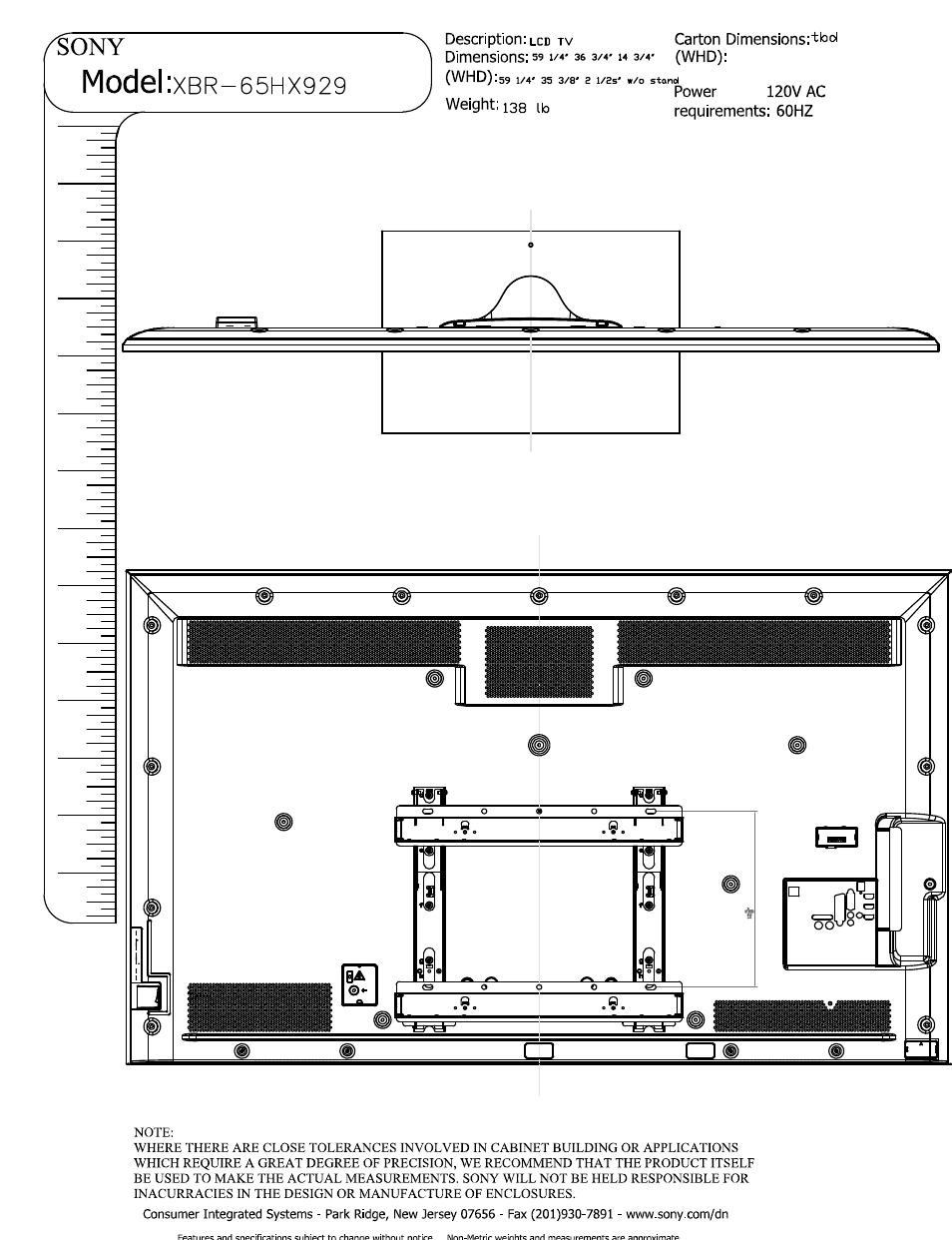 Model | Sony XBR-65HX929 User Manual | Page 4 / 5