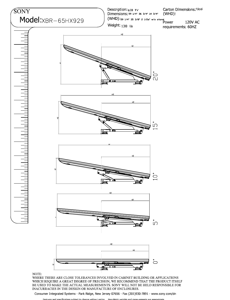 Model | Sony XBR-65HX929 User Manual | Page 5 / 5