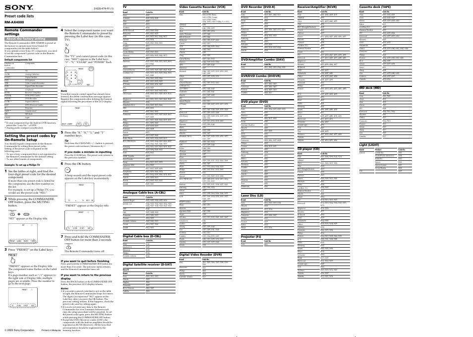 Sony RM-AX4000 User Manual | 2 pages