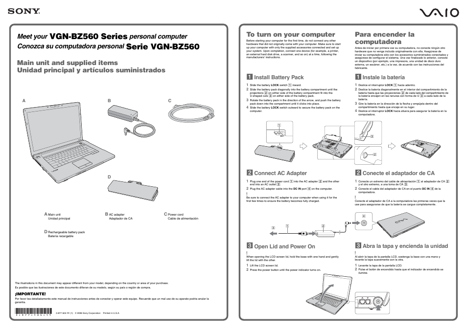 Sony VGN-BZ569P User Manual | 2 pages