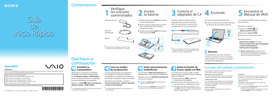 Sony VPCCB17FX User Manual | 2 pages