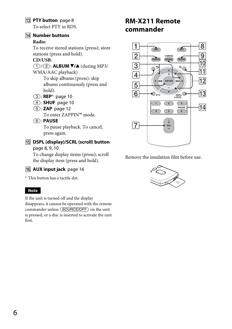 Rm-x211 remote commander | Sony CXS-GT4016F User Manual | Page 6 / 48