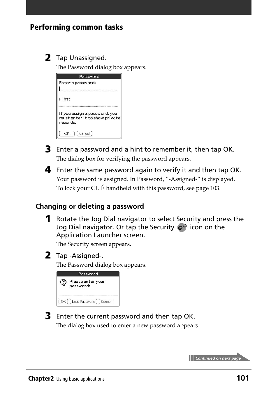 Deleting a password | Sony PEG-N760C User Manual | Page 101 / 232