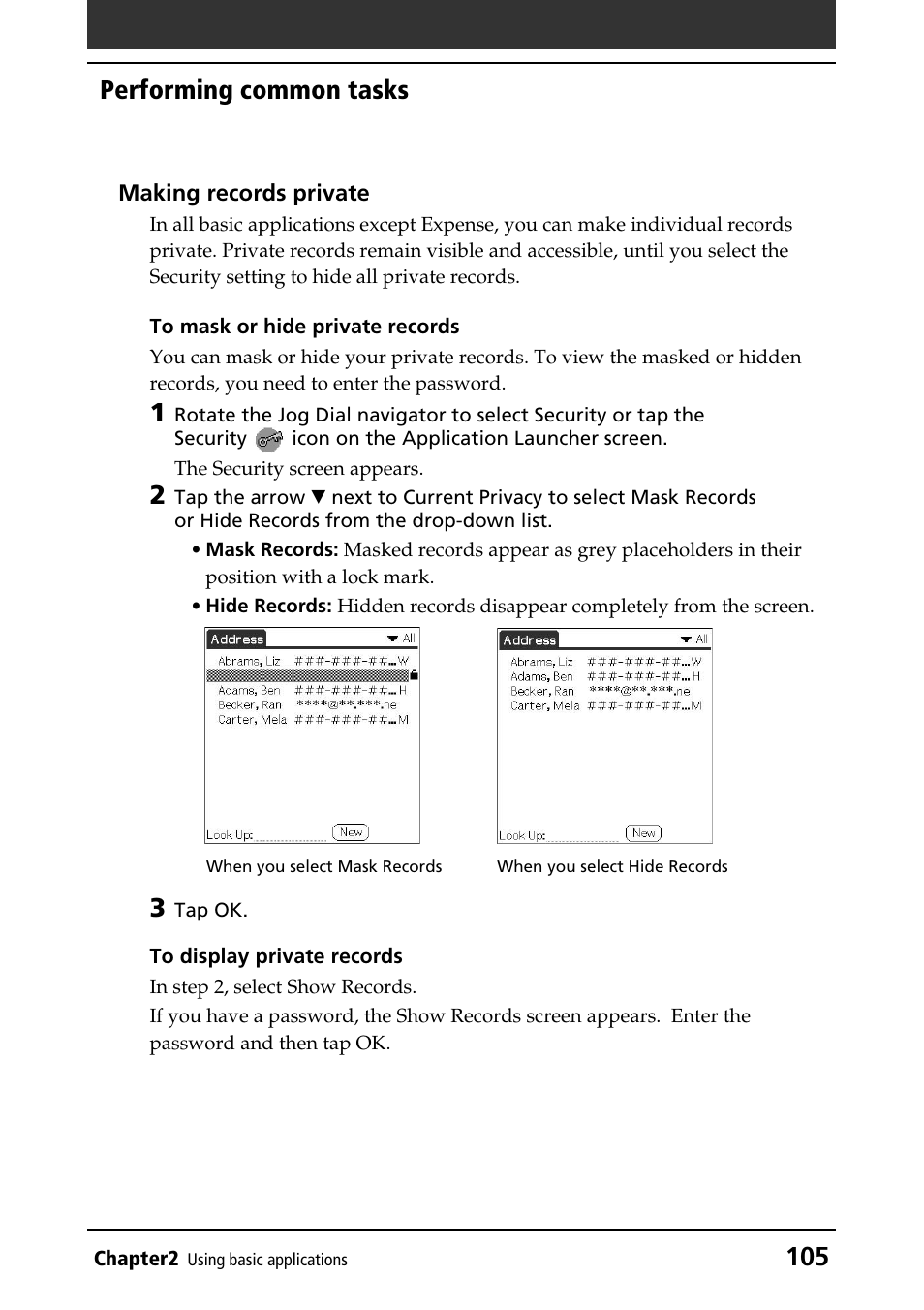 105 performing common tasks | Sony PEG-N760C User Manual | Page 105 / 232