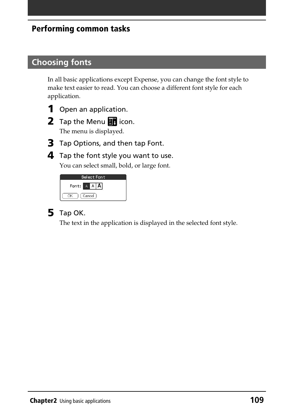 Choosing fonts | Sony PEG-N760C User Manual | Page 109 / 232