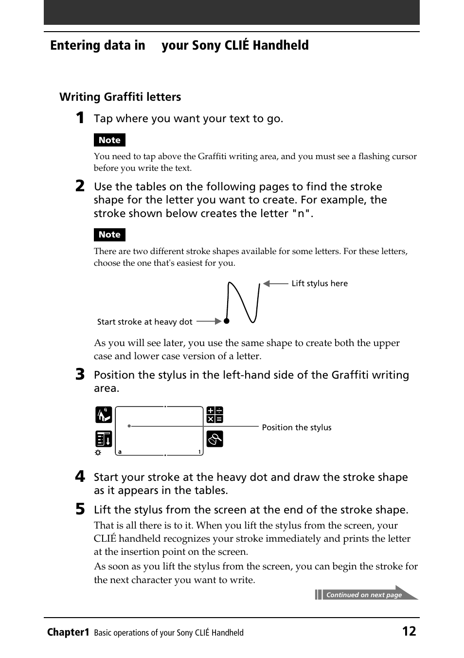 Alphabets, Basic procedures, 12 entering data in to your sony clié handheld | Sony PEG-N760C User Manual | Page 12 / 232