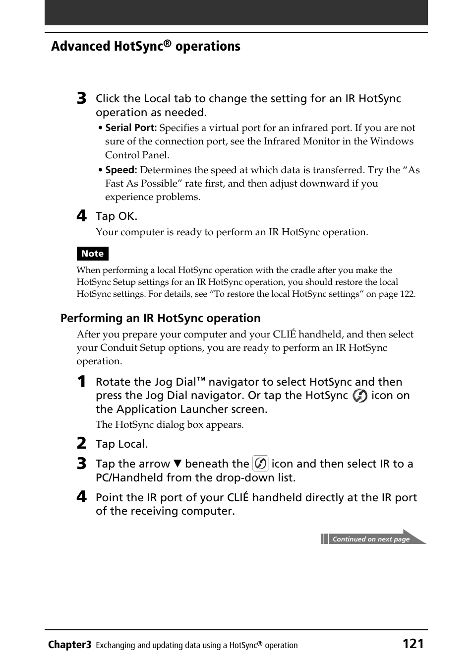 121 advanced hotsync, Operations | Sony PEG-N760C User Manual | Page 121 / 232