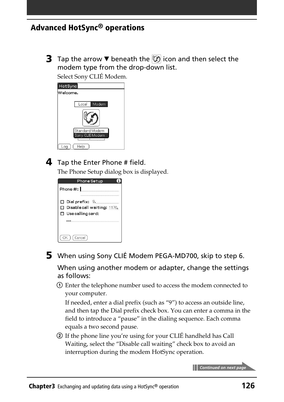 126 advanced hotsync, Operations | Sony PEG-N760C User Manual | Page 126 / 232