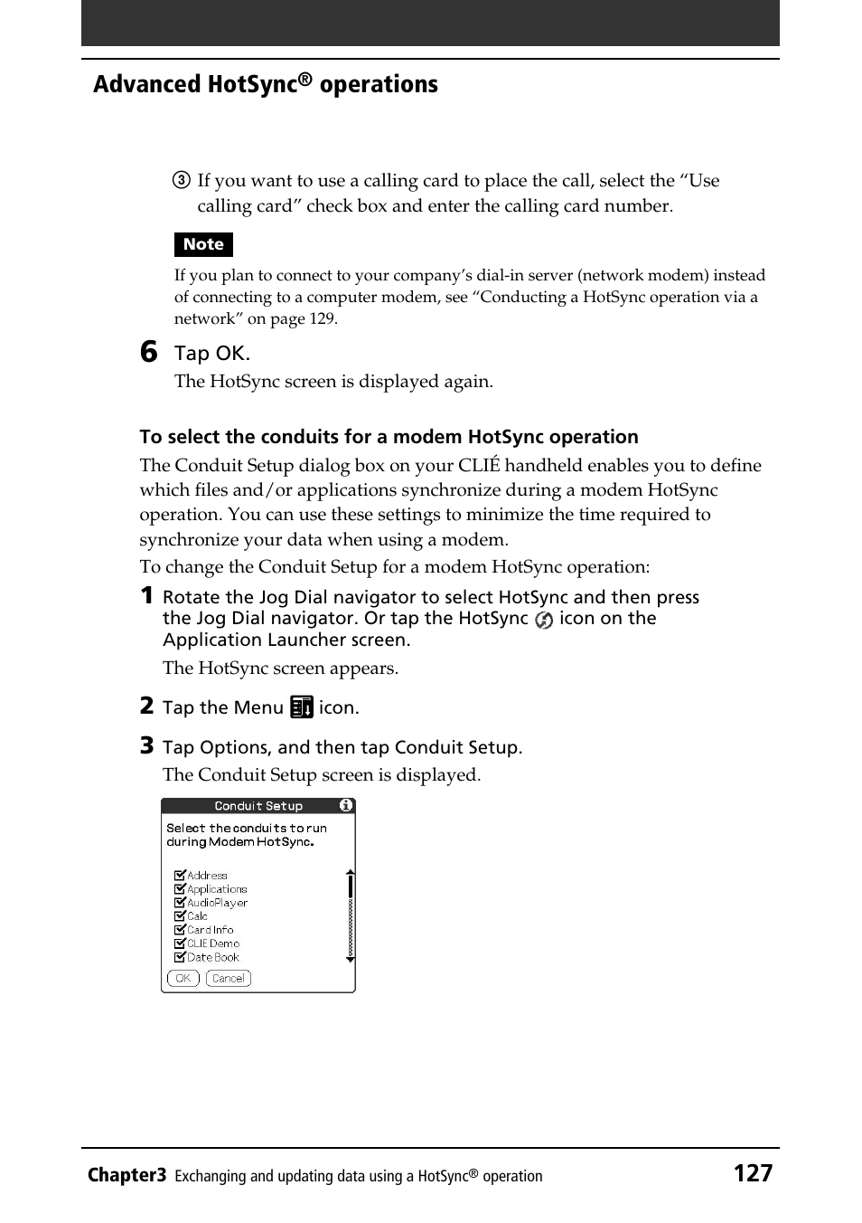 127 advanced hotsync, Operations | Sony PEG-N760C User Manual | Page 127 / 232