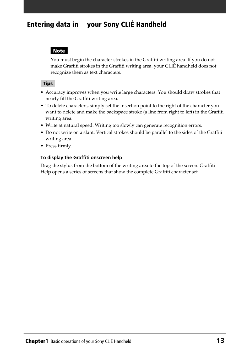 Onscreen help, 13 entering data in to your sony clié handheld | Sony PEG-N760C User Manual | Page 13 / 232