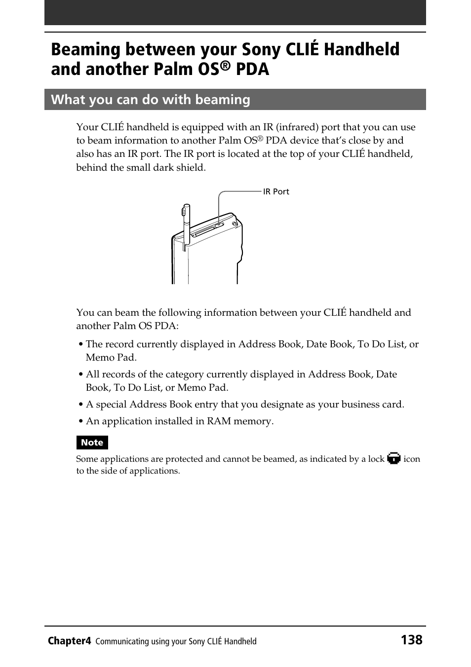 What you can do with beaming, Between two handhelds | Sony PEG-N760C User Manual | Page 138 / 232