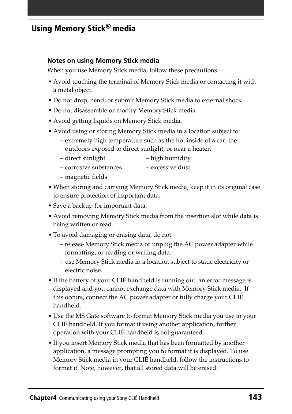 Notes on using, Media | Sony PEG-N760C User Manual | Page 143 / 232