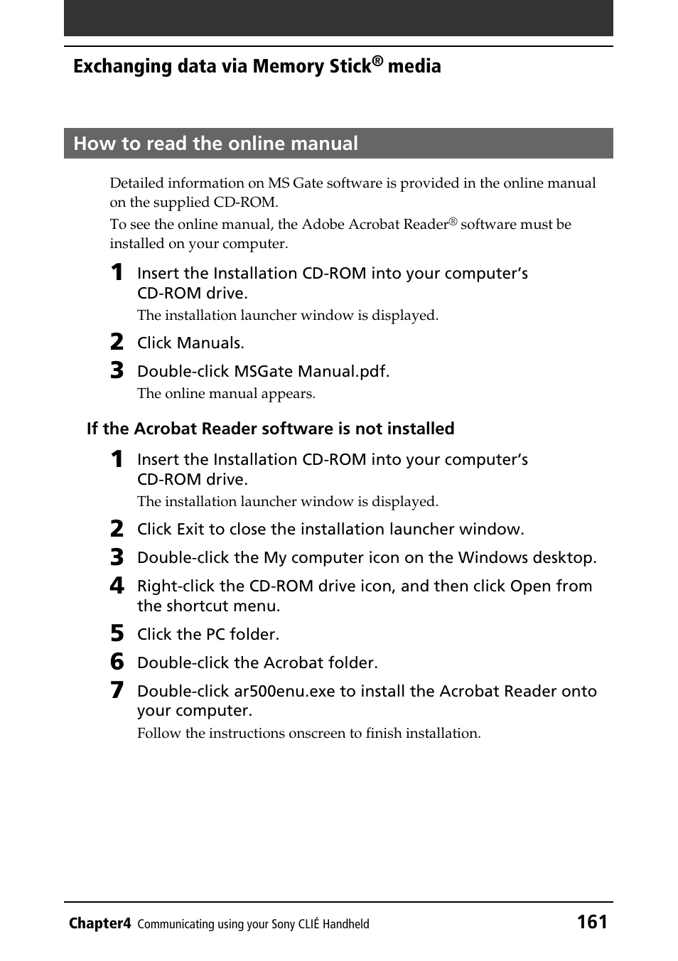 How to read the online manual | Sony PEG-N760C User Manual | Page 161 / 232