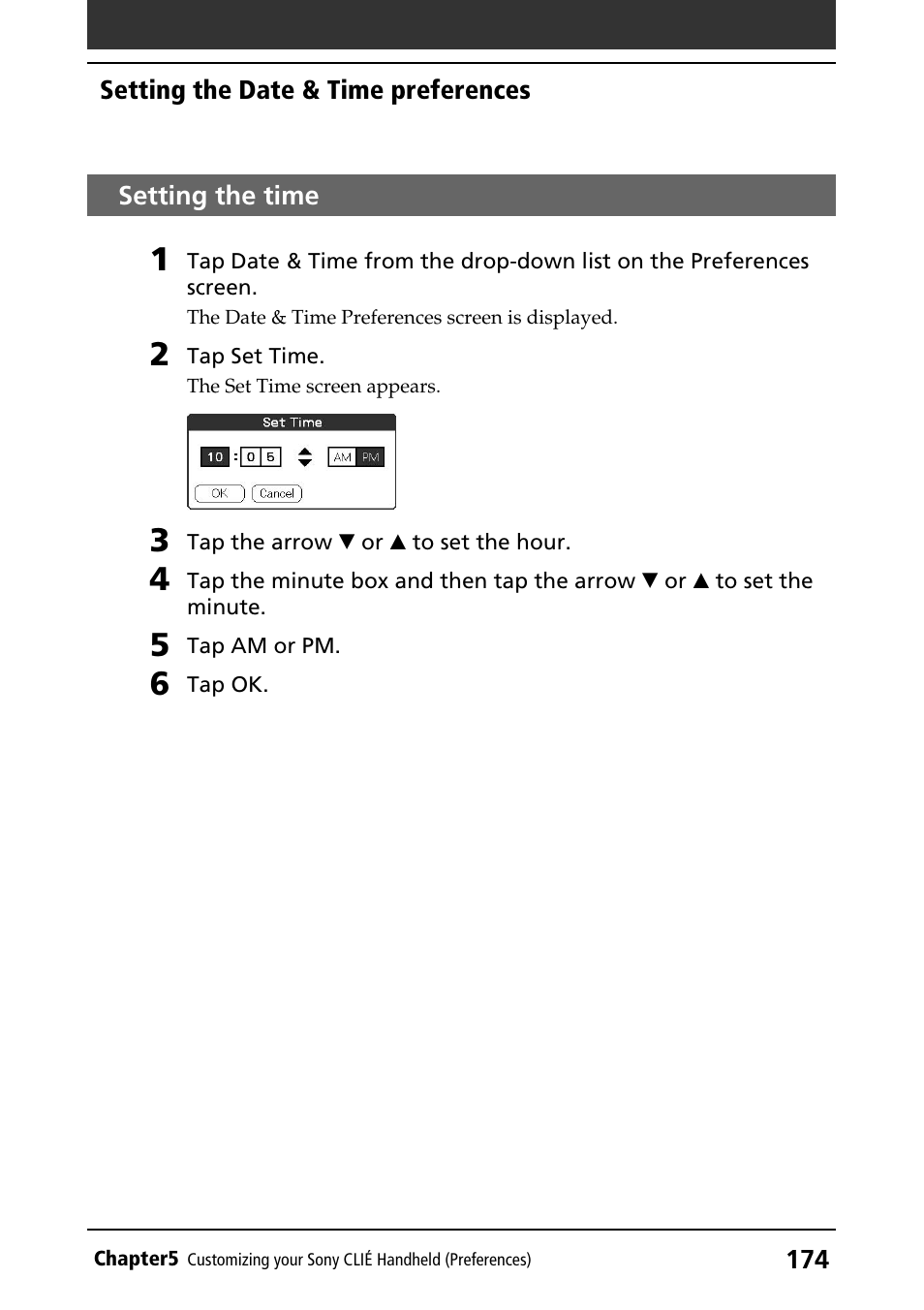 Setting the time, Time | Sony PEG-N760C User Manual | Page 174 / 232