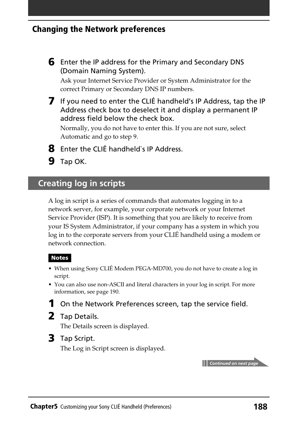 Creating log in scripts, Log in script | Sony PEG-N760C User Manual | Page 188 / 232