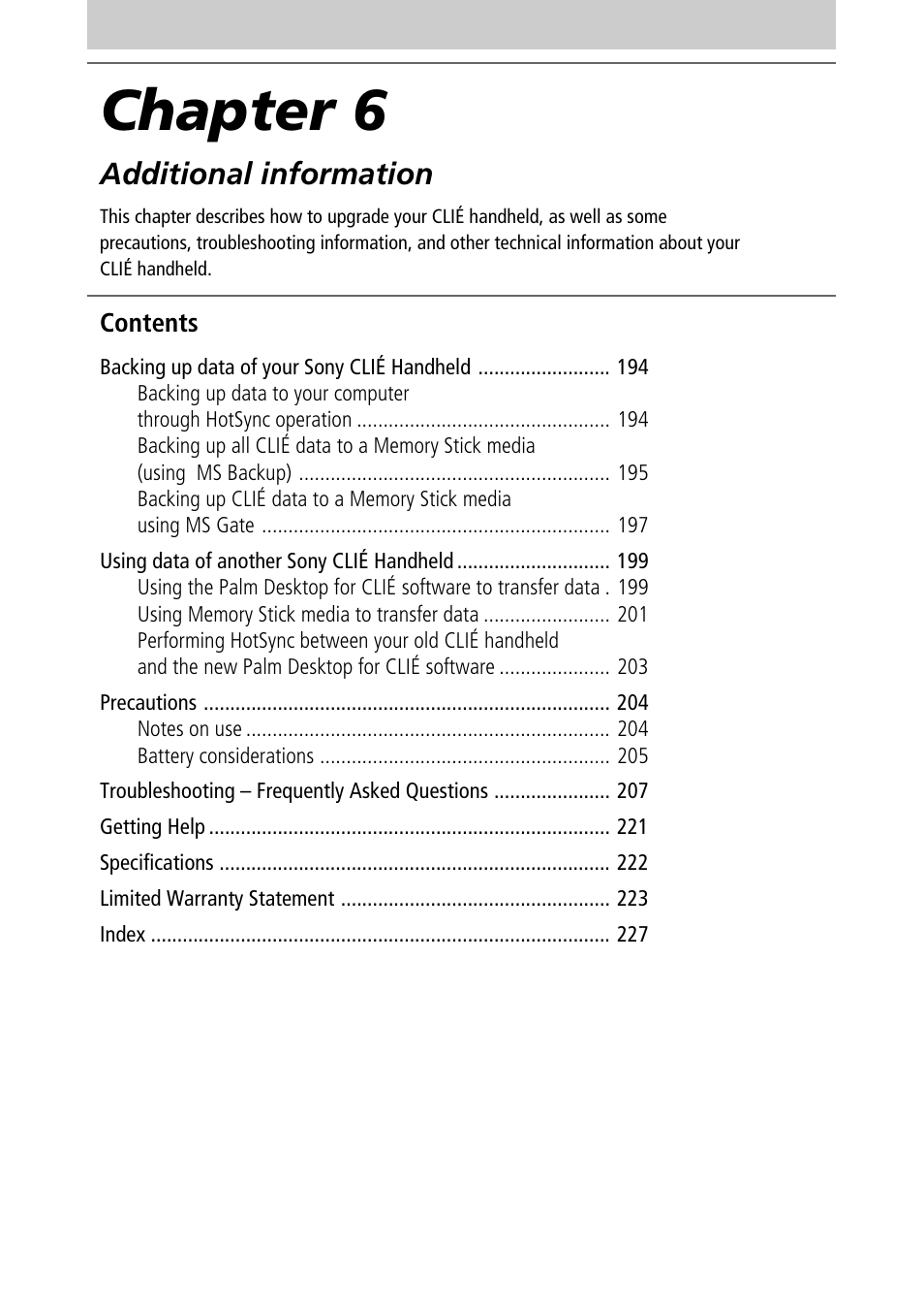 Chapter 6: additional information, Chapter 6, Additional information | Sony PEG-N760C User Manual | Page 193 / 232